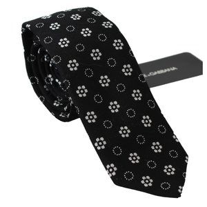 Dolce & Gabbana Black 100% Silk Floral Print Tie